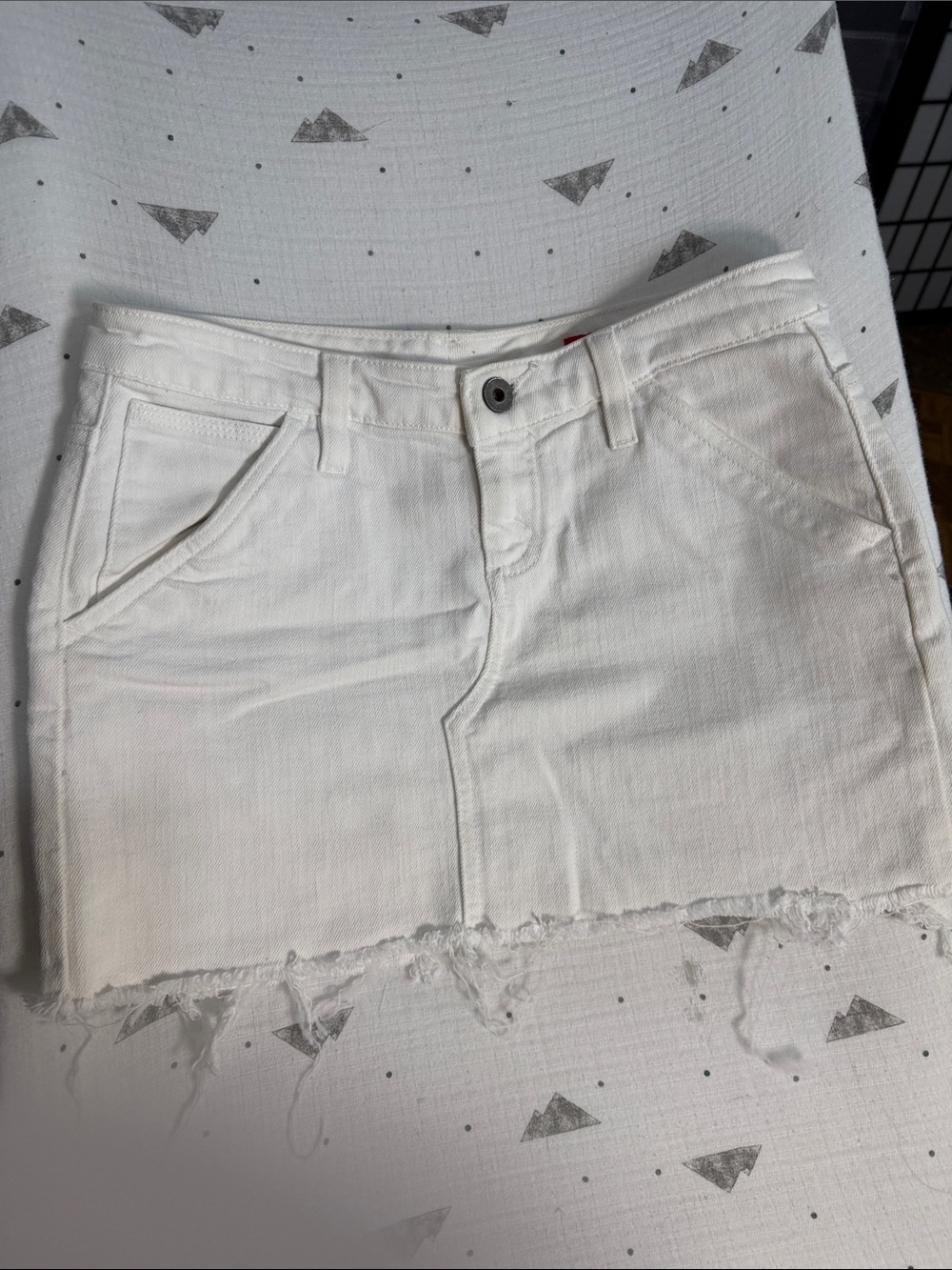 X2 White Distressed Denim Mini Skirt